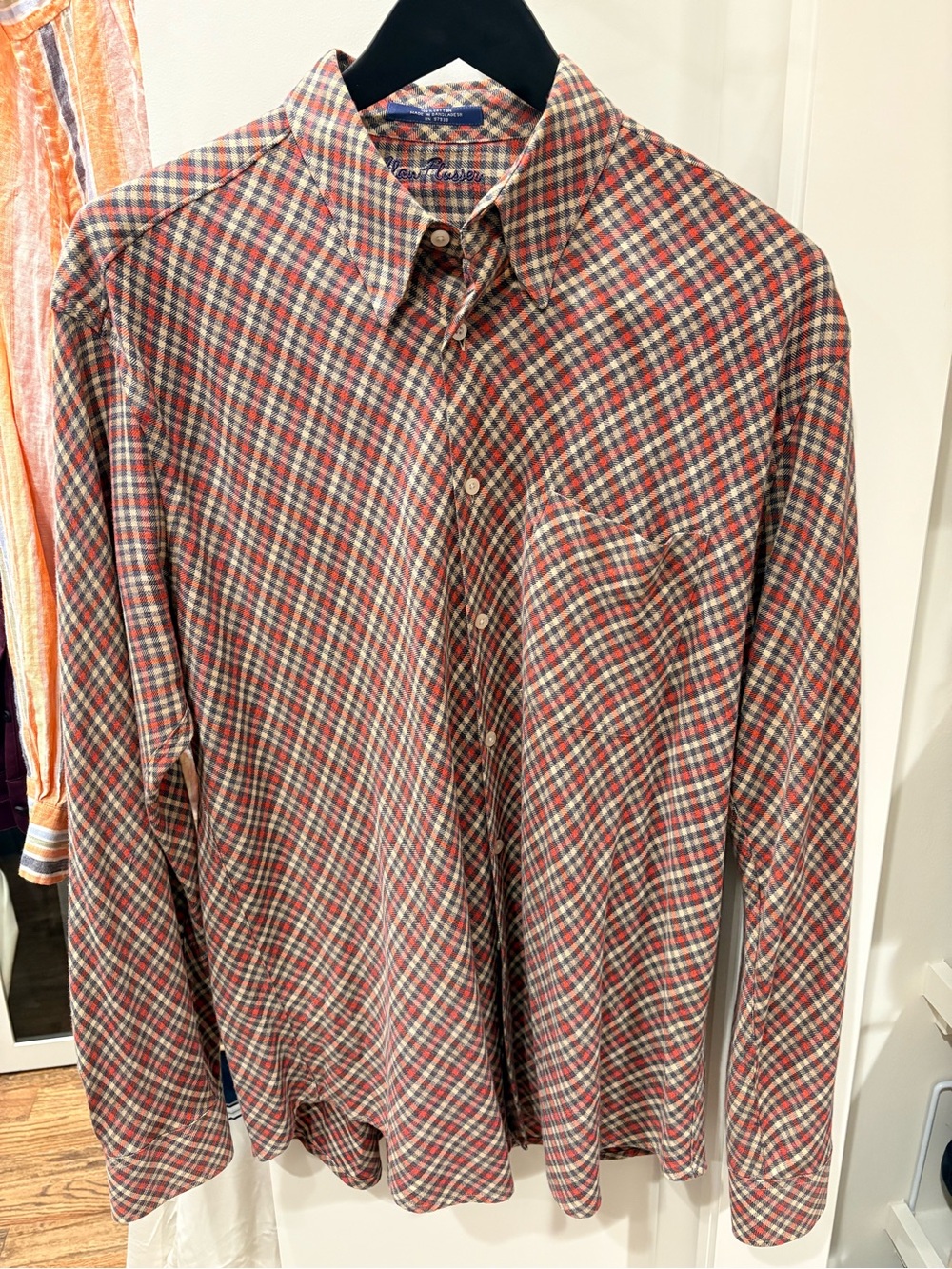Alan Flusser Red and Green Plaid Button-Down Shirt